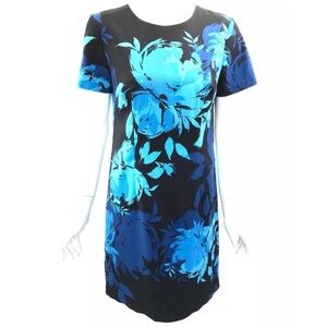 Trina Turk Dress Black Blue Floral Exposed Zipper